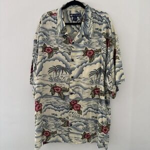 Vintage Hawaiian shirt Big Dog yellow Rayon print Aloha summer Mens 4XL 30x34.5